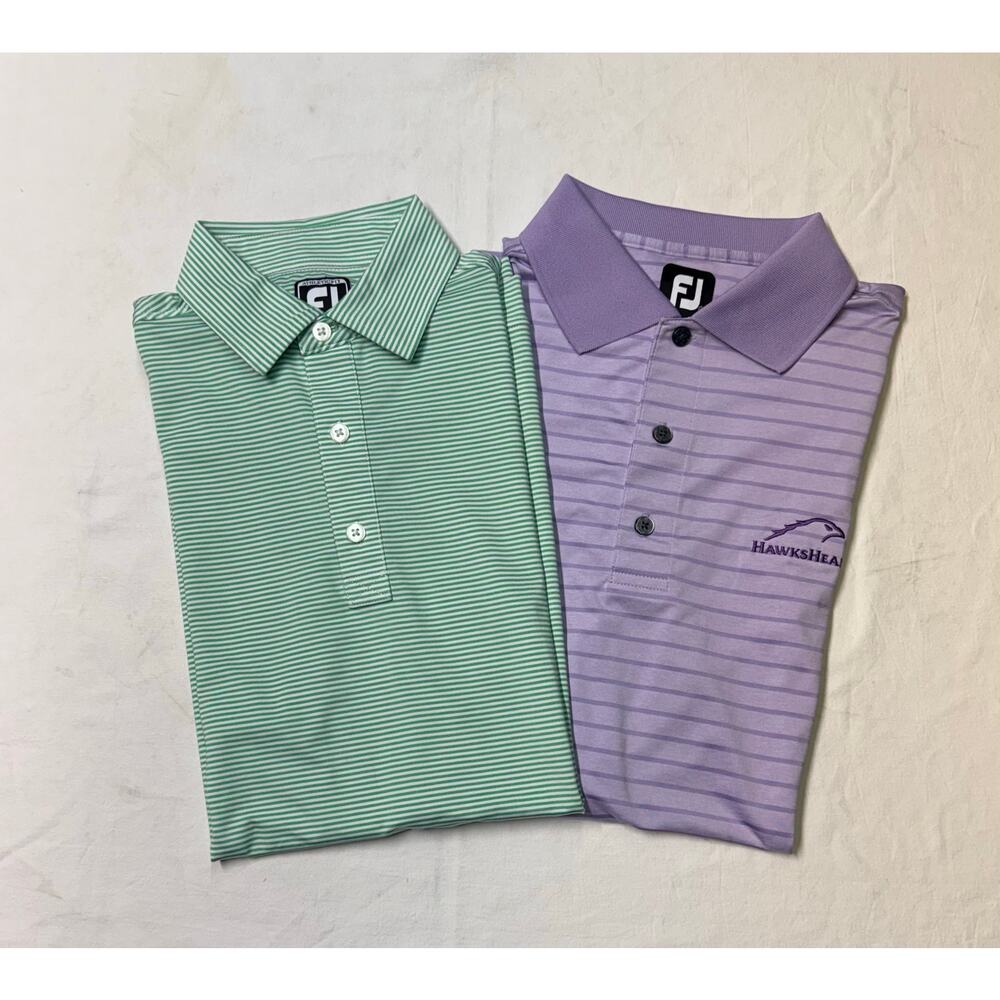 Lot of 2 FJ footjoy golf polo shirt striped Men’s size medium  short sleeve
